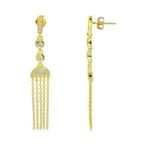 Silver 925 Gold Plated Drop Tassel Earrings